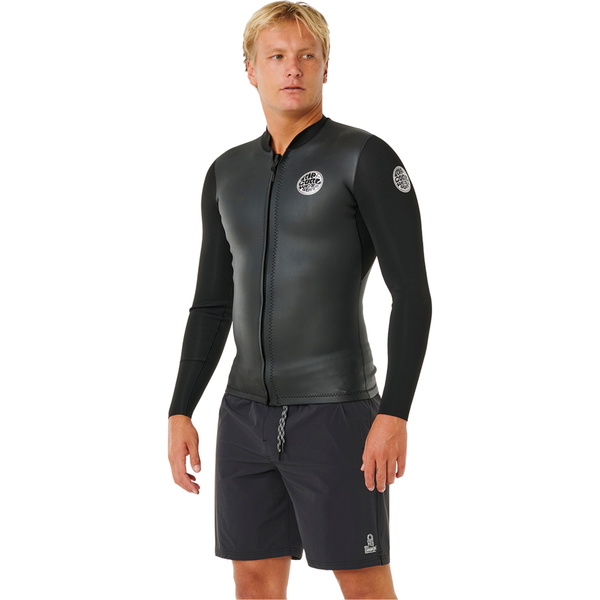 2026 Rip Curl Herre Dawn Patrol 1.5mm Front Zip Jakke 12NMWJ - Black
